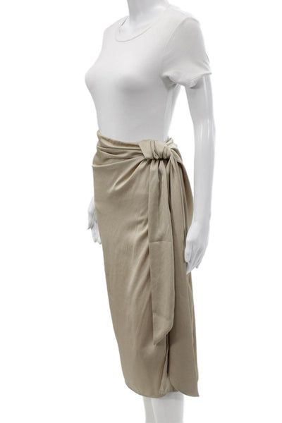 Zara Womens Beige Wrap Midi Skirt Tie Waist Polyester Size L