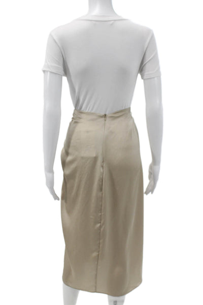 Zara Womens Beige Wrap Midi Skirt Tie Waist Polyester Size L