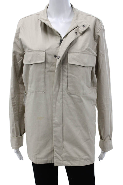 Theory Mens Military Jacket Beige Cotton Zip Size L