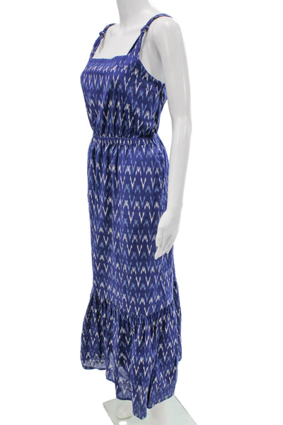 J Crew Women Maxi Dress Blue Geometric Cotton Square Neck Sleeveless Size 6
