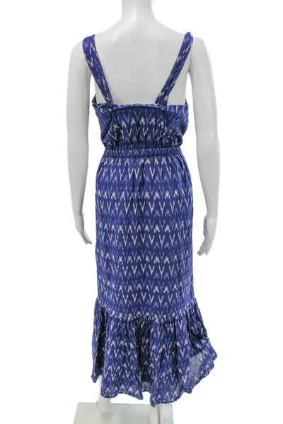 J Crew Women Maxi Dress Blue Geometric Cotton Square Neck Sleeveless Size 6
