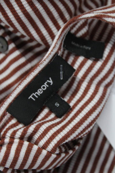 Theory Womens T-Shirt Brown Striped Boat Neck 3/4 Sleeve Poly Blend Size S