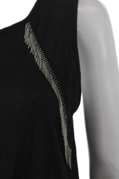 Maje Women Black Linen Sleeveless Basic Tank Round Neck Size 3
