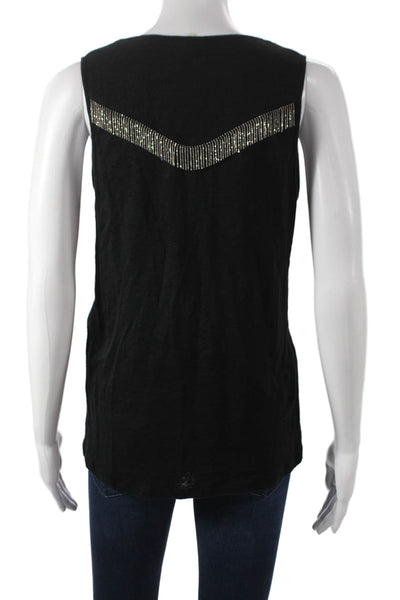 Maje Women Black Linen Sleeveless Basic Tank Round Neck Size 3