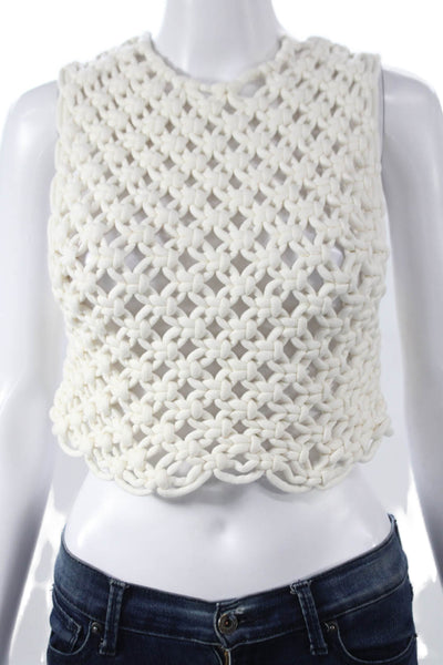 Alaia Women Cropped Tank White Cotton Sleeveless Round Neck Size 34
