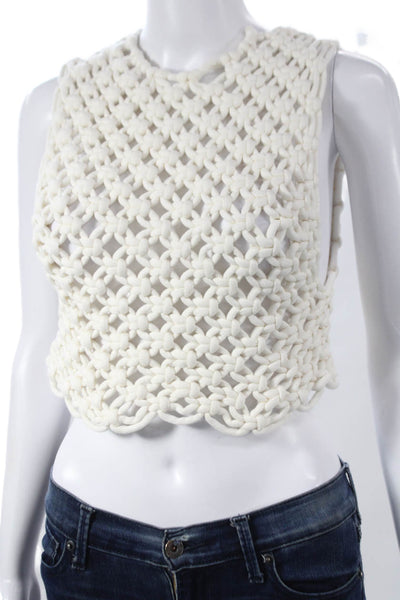 Alaia Women Cropped Tank White Cotton Sleeveless Round Neck Size 34