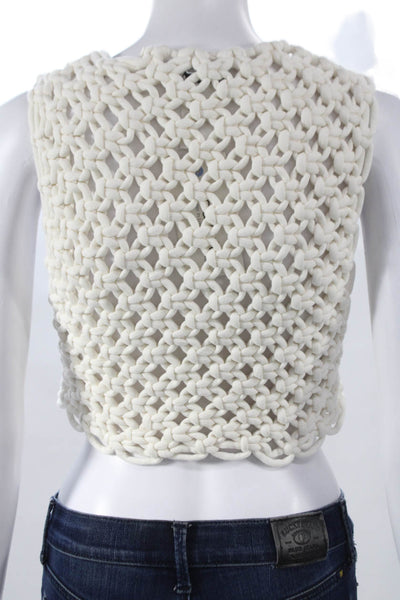 Alaia Women Cropped Tank White Cotton Sleeveless Round Neck Size 34