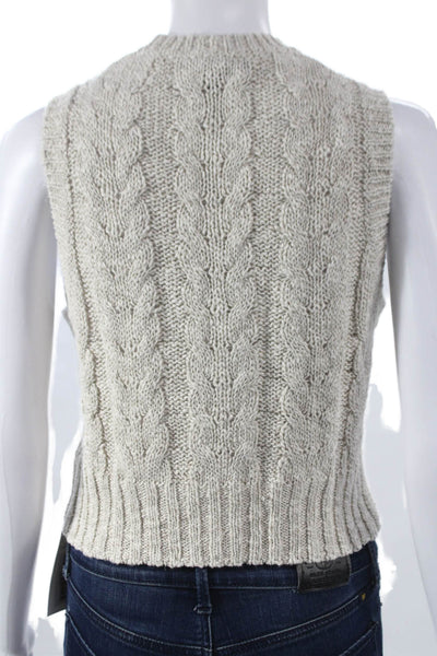 James Perse Women Cable Knit Sleeveless Tank Crewneck Beige Cotton Blend Size 0