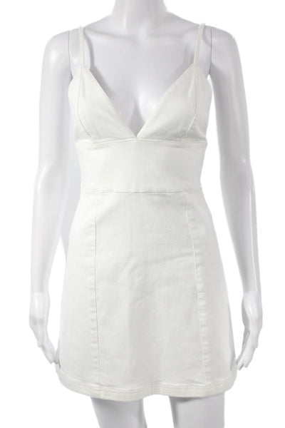 Alice + Olivia Women Mini Dress White Cotton V Neck Sleeveless Knee Size 0