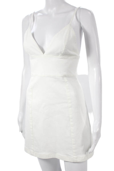 Alice + Olivia Women Mini Dress White Cotton V Neck Sleeveless Knee Size 0