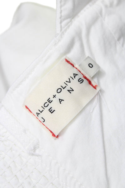 Alice + Olivia Women Mini Dress White Cotton V Neck Sleeveless Knee Size 0