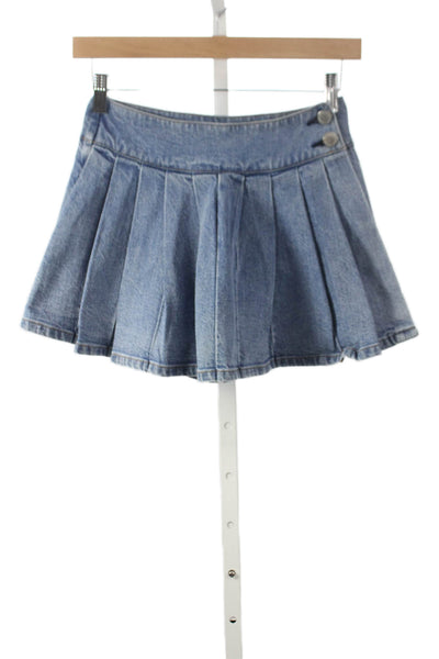 Alice + Olivia Womens Pleated Blue Cotton Mini Skort Button Size 25