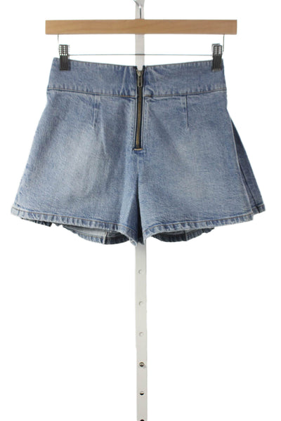 Alice + Olivia Womens Pleated Blue Cotton Mini Skort Button Size 25