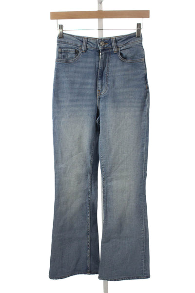 Ganni Women Flared Jeans Blue High Rise Cotton 28 Inseam Size 24