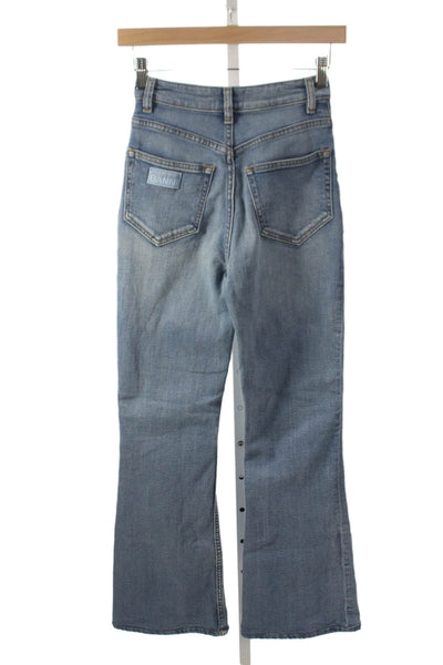 Ganni Women Flared Jeans Blue High Rise Cotton 28 Inseam Size 24