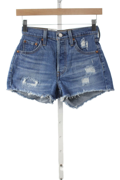 Levi Strauss & Co Women Cut-Off Distressed Blue Cotton Shorts Size 23