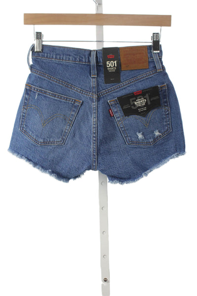 Levi Strauss & Co Women Cut-Off Distressed Blue Cotton Shorts Size 23