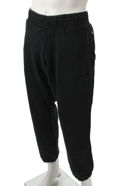 Adidas Unisex Adults Black 100% Cotton Jogger Pants Drawstring Size XL