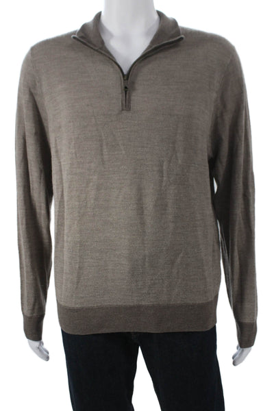Brooks Brothers Mens Merino Wool Mock Neck Pullover Sweater Brown Size L