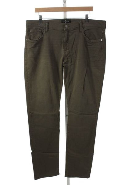 7 For All Mankind Mens Slim Green Cotton Jeans Mid Rise Size 38