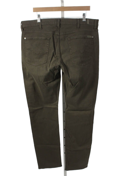 7 For All Mankind Mens Slim Green Cotton Jeans Mid Rise Size 38