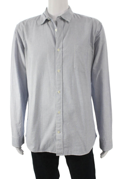Vince Mens Cotton Striped Long Sleeve Button Up Shirt Blue Size XL