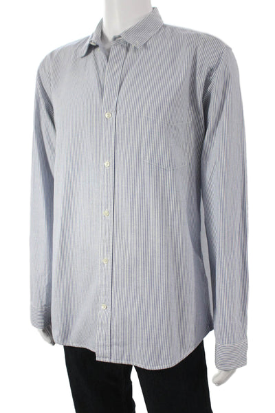 Vince Mens Cotton Striped Long Sleeve Button Up Shirt Blue Size XL