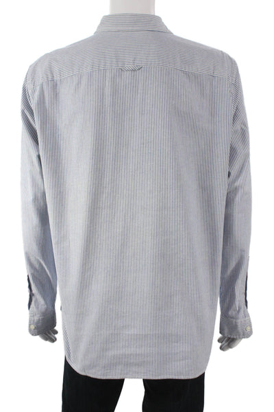 Vince Mens Cotton Striped Long Sleeve Button Up Shirt Blue Size XL