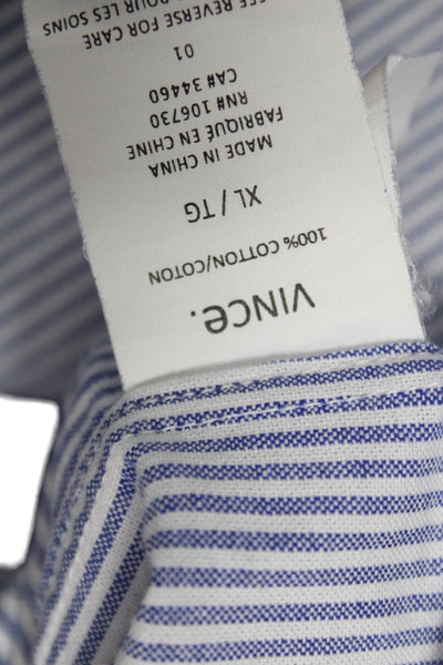 Vince Mens Cotton Striped Long Sleeve Button Up Shirt Blue Size XL
