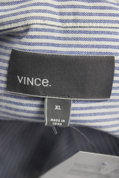 Vince Mens Cotton Striped Long Sleeve Button Up Shirt Blue Size XL