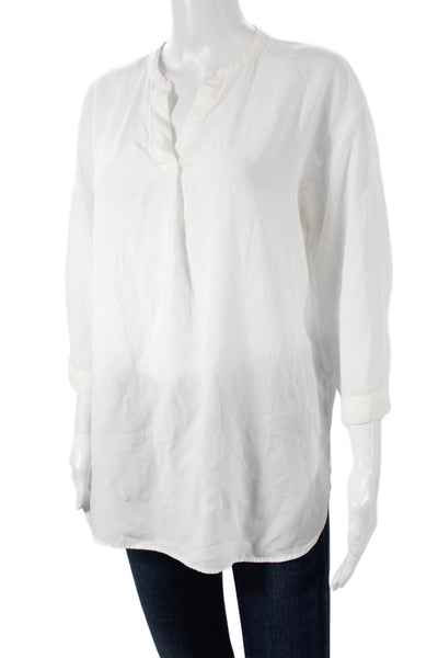 Uniqlo Women White Rayon Blend V-Neck Tunic Blouse 3/4 Sleeve Size M