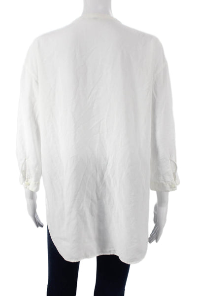 Uniqlo Women White Rayon Blend V-Neck Tunic Blouse 3/4 Sleeve Size M