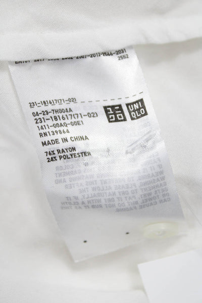 Uniqlo Women White Rayon Blend V-Neck Tunic Blouse 3/4 Sleeve Size M