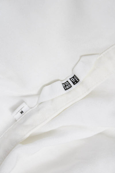 Uniqlo Women White Rayon Blend V-Neck Tunic Blouse 3/4 Sleeve Size M