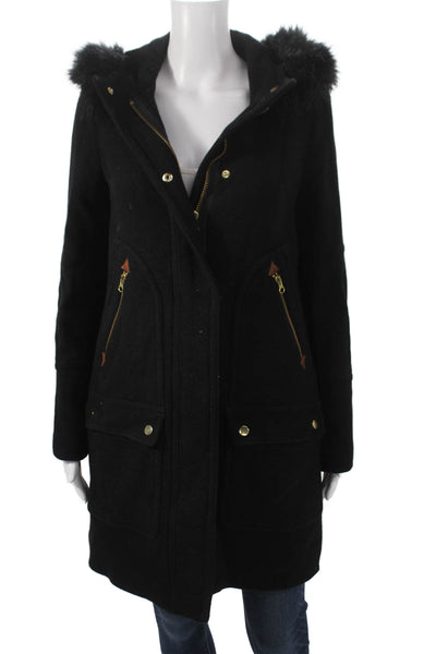J Crew Women Parka Black Wool Zip Long Sleeve Size 4 Tall