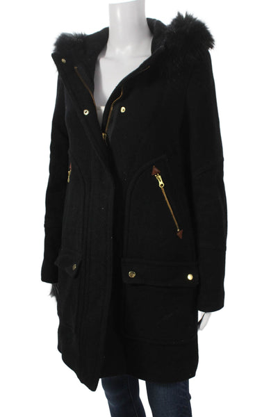J Crew Women Parka Black Wool Zip Long Sleeve Size 4 Tall