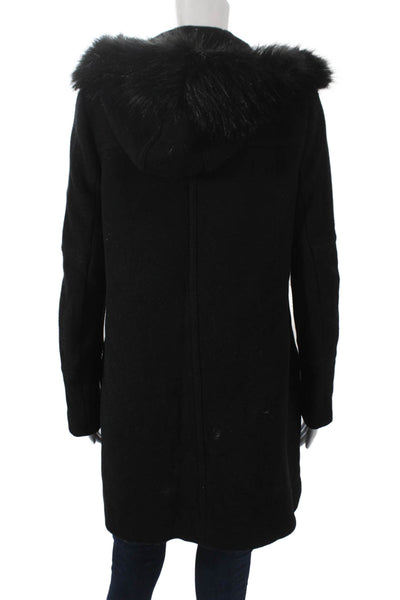 J Crew Women Parka Black Wool Zip Long Sleeve Size 4 Tall