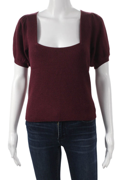 French Connection Women Pullover Red Acrylic Square Neck Short Sleeve Size M