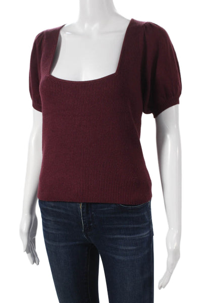 French Connection Women Pullover Red Acrylic Square Neck Short Sleeve Size M