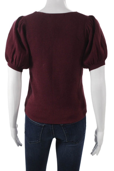 French Connection Women Pullover Red Acrylic Square Neck Short Sleeve Size M