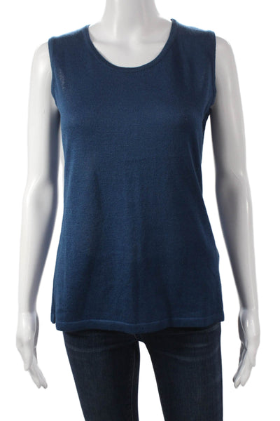 Jennifer T Women Basic Cotton Tank Top Blue Round Neck Sleeveless Size 12