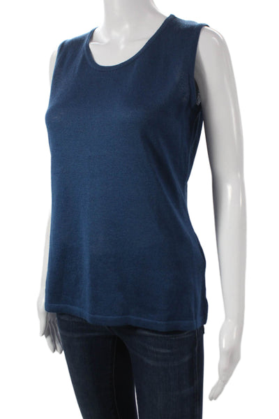 Jennifer T Women Basic Cotton Tank Top Blue Round Neck Sleeveless Size 12
