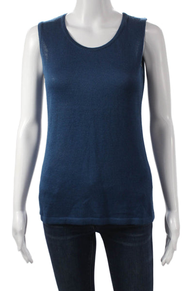 Jennifer T Womens Blue Cotton Blend Basic Sleeveless Round Neck Tank Size 10