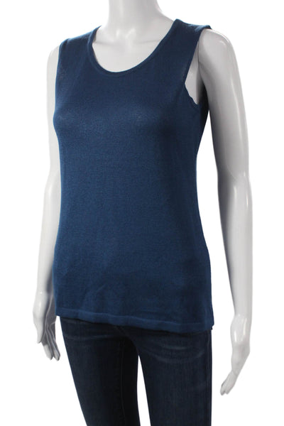 Jennifer T Womens Blue Cotton Blend Basic Sleeveless Round Neck Tank Size 10
