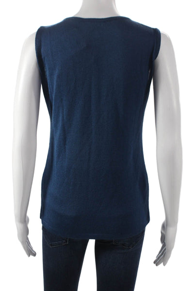 Jennifer T Womens Blue Cotton Blend Basic Sleeveless Round Neck Tank Size 10