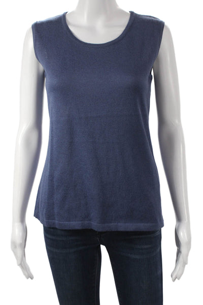Jennifer T Womens Basic Sleeveless Round Neck Tank Blue Cotton Viscose Size 44