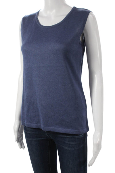 Jennifer T Womens Basic Sleeveless Round Neck Tank Blue Cotton Viscose Size 44
