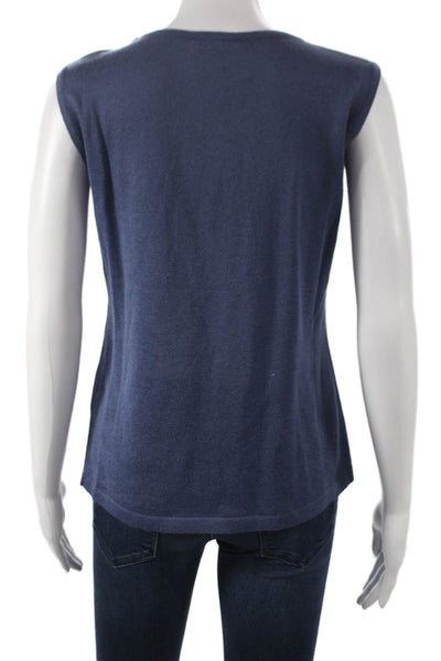 Jennifer T Womens Basic Sleeveless Round Neck Tank Blue Cotton Viscose Size 44