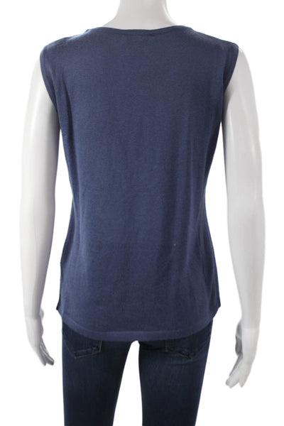 Jennifer T Womens Basic Knit Round Neck Sleeveless Tank Blue Size 18