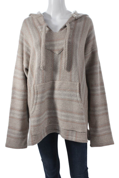 Sharis Women Striped Cashmere Hoodie Beige Size 2